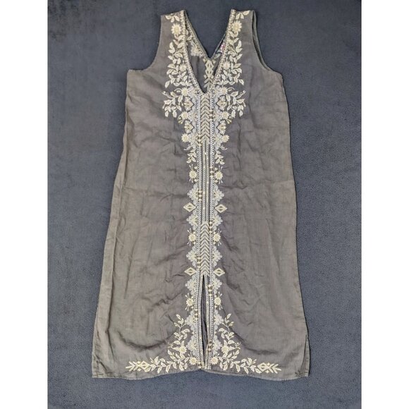Johnny Was Kemi Embroidered Midi Linen Tank Dress Sz (XL) Taupe Coastal Neutral - Picture 2 of 9